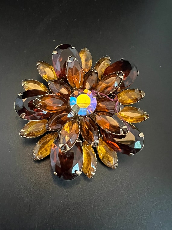 Unsigned Brown Amber Aurora Borealis Brooch