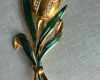 Unsigned Coro Tulip Enamel Brooch