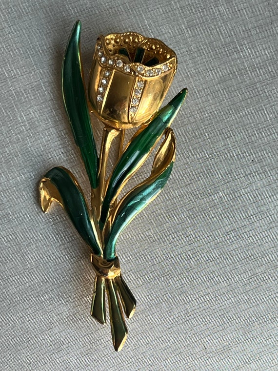 Unsigned Coro Tulip Enamel Brooch