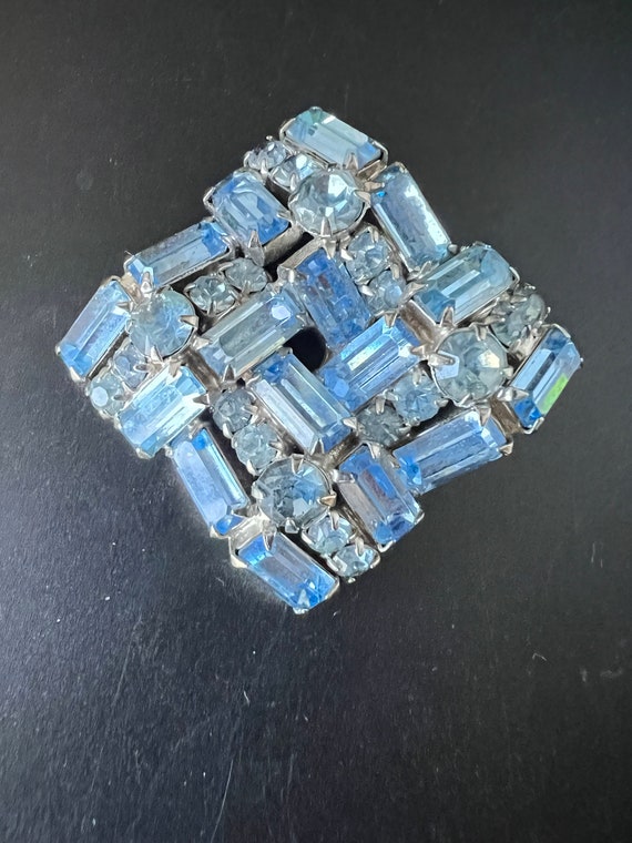 WEISS Signed Blue Baguette Rhinestone Brooch