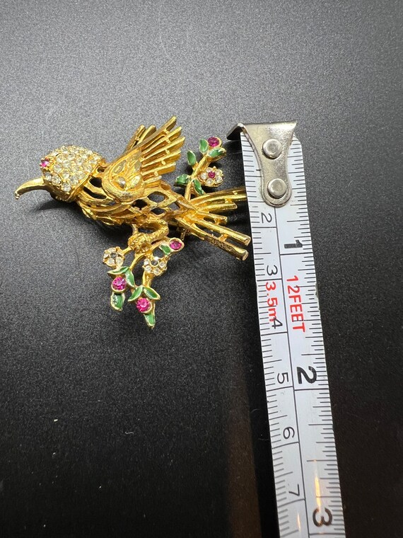 BSK Gold tone Bird Flower Brooch - image 3