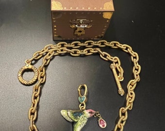 Rare, Signed Jay Strongwater Hummingbird Charm w/ Swarovski Crystals with necklace Bix