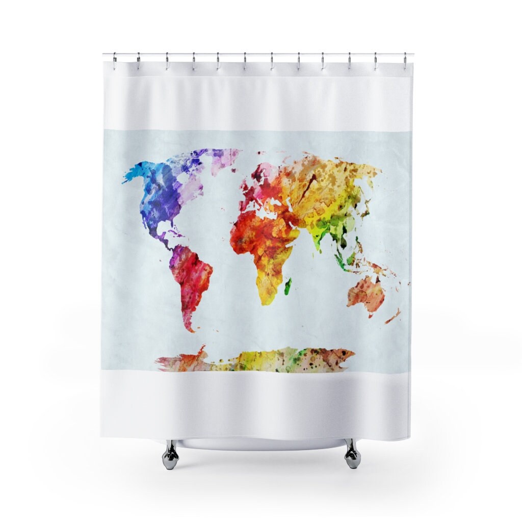 Cream on White World Map Shower Curtain Historical map travel decor