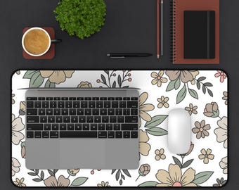 Neutral Floral Desk Mat | Minimal Botanical Mouse Pad Protector