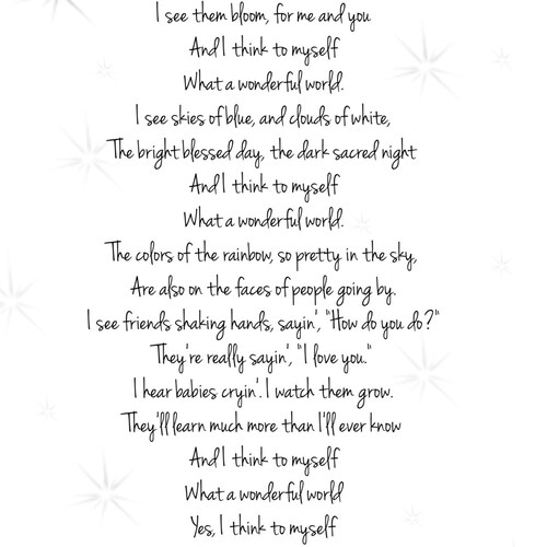 What a Wonderful World louis Armstrong Lyrics Word Art Etsy