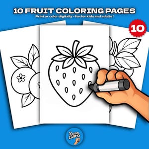 10 Fruit Coloring Pages – Printable PDF Coloring Book for Kids & Adults