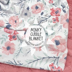 Cuddle Blanket- MEADOW FLORAL- baby blanket- baby bedding- girl- floral blanket- nursery- crib blanket- minky blanket- throw blanket- pink image 1