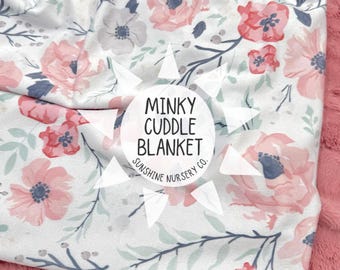 Cuddle Blanket- MEADOW FLORAL- baby blanket- baby bedding- girl- floral blanket- nursery- crib blanket- minky blanket- throw blanket- pink