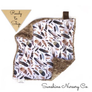 Lovey Blanket- WESTERN FEATHERS - baby lovey- security blanket- baby gift- boy lovey- ready to ship- baby blanket- lovey- Free Shipping!