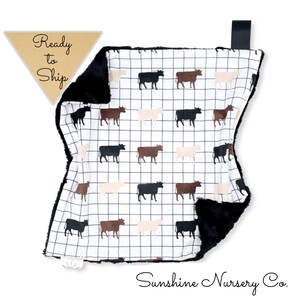 Lovey Blanket- COW TOWN- baby lovey- security blanket- baby gift- boy lovey- cow lovey- farm blanket- lovey- Cuddle blanket- cows- black