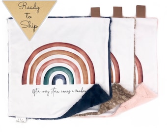 Lovey Blanket- AFTER EVERY STORM - rainbow lovey- security blanket- baby gift- boy lovey- ready to ship- baby blanket- girl lovey- Free Ship