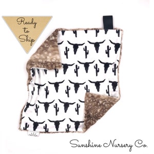 Lovey Blanket- LONGHORN SKULLS- baby lovey- security blanket- baby gift- boy lovey- ready to ship- baby blanket- lovey- cow- cactus- boho