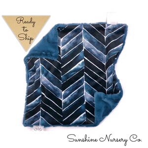Lovey Blanket- INDIGO HERRINGBONE - baby lovey- security blanket- baby gift- boy lovey- ready to ship- baby blanket- boho nursery