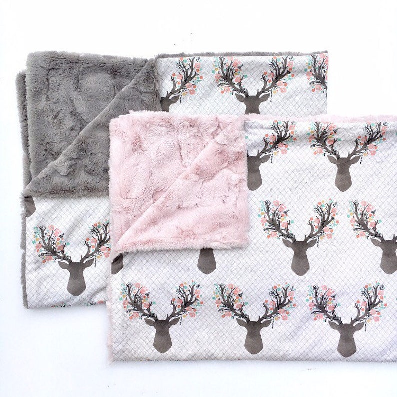 FLORAL FAWN deer blanket girl girl baby bedding Fur Baby Blanket girl nursery baby blanket girl crib blanket baby bedding