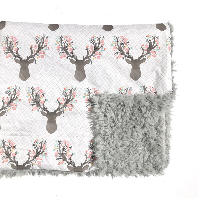 FLORAL FAWN deer blanket girl girl baby bedding Fur Baby Blanket girl nursery baby blanket girl crib blanket baby bedding