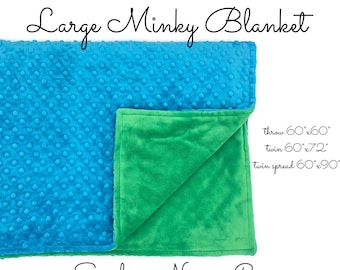 LARGE MINKY BLANKET- You Pick Colors and Size- 60"x60", 60"x72", 60"x90"-minky dot blanket- twin blanket- minky throw blanket- Free Shipping