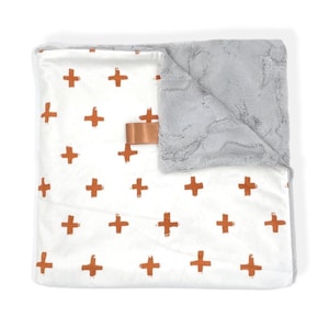 Baby Blanket- COPPER PLUS- cuddle blanket- minky blanket- boho bedding- boy baby bedding- girl crib blanket- rust- minimalist- modern- cross
