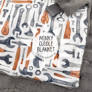 Cuddle Blanket- WORKMAN’S TOOLS- baby blanket- shower gift- boy- saw- nursery- crib- hammer- minky- throw blanket- construction