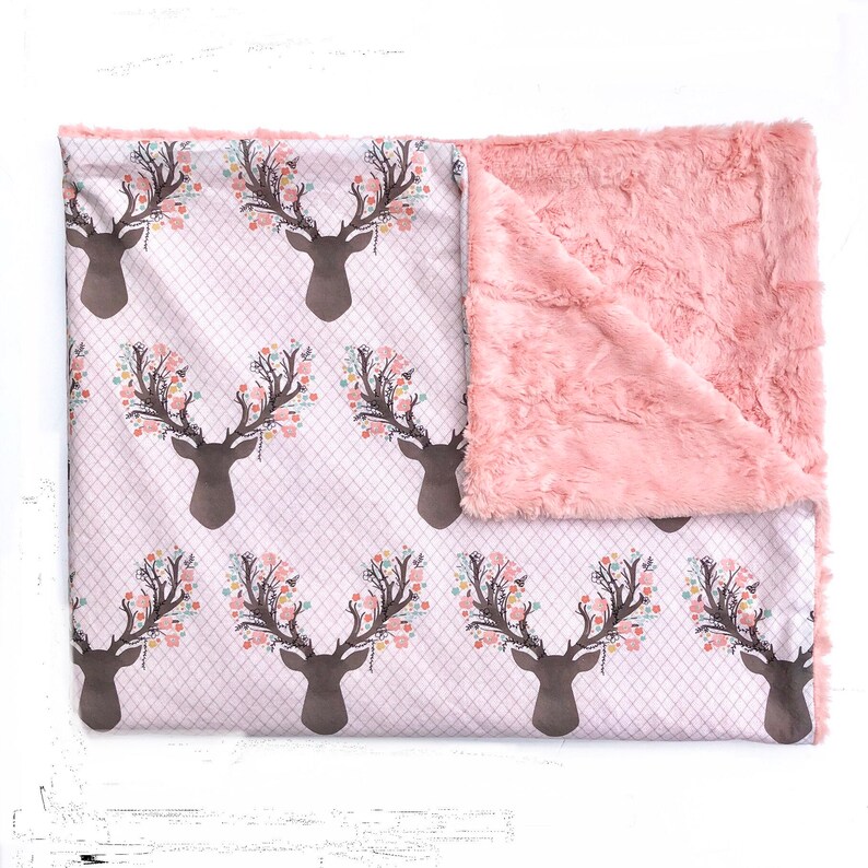 FLORAL FAWN deer blanket girl girl baby bedding Fur Baby Blanket girl nursery baby blanket girl crib blanket baby bedding
