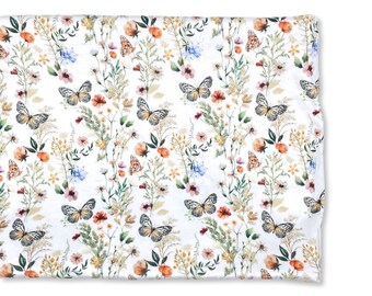 Crib Sheet or Changing Pad Cover- MEADOWSCAPE- Girl Crib Sheet- Girl Changing Pad- floral Crib Sheet- floral Changing Pad- butterflies