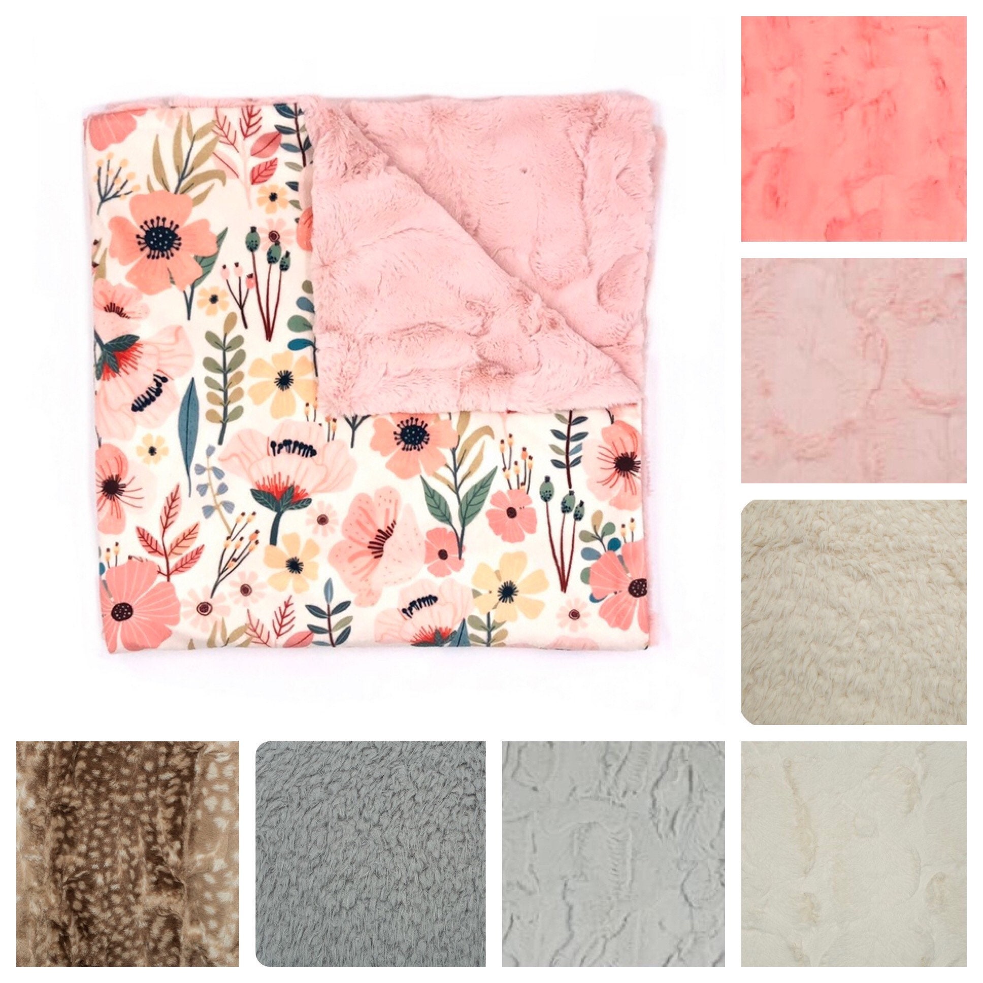 Baby Blanket- PINK GARDEN FLORAL- baby blanket- baby bedding- girl ba…