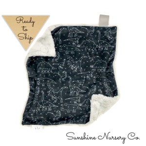 Lovey Blanket-  DINO CONSTELLATIONS- baby lovey- dinosaur blanket- baby gift- boy lovey- ready to ship- stars- black- lovey- cuddle blanket
