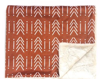 Cuddle Blanket- SICKLE MUDCLOTH COPPER- baby blanket- minky blanket- boho bedding- boy- girl- nursery- crib blanket- throw blanket- rust
