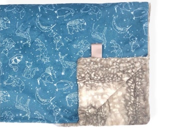 Cuddle Blanket- CONSTELLATIONS- baby blanket- minky blanket- boho bedding- boy baby bedding- indigo- boy nursery- stars- throw blanket- blue