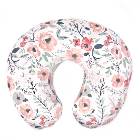 Nursing Pillow Cover- MEADOW FLORAL- floral pillow cover- baby pillow cover- girl nursing cover- breastfeeding- blush pink gray- FREE Ship!