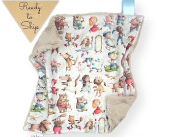 Lovey Blanket- FAIRYTALES- 3 pigs- Goldilocks- riding hood- security blanket- baby gift- gender neutral- ready to ship- baby blanket- cuddle