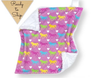 Lovey Blanket- HORSE LOVER - baby lovey- security blanket- baby gift- girl lovey- horse lovey- horses -baby blanket- pink- hearts- rainbow