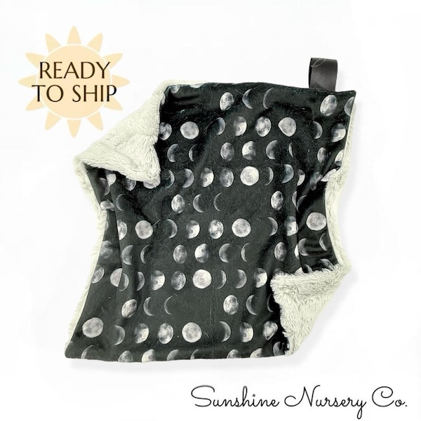 17"x17'' Lovey Blanket- MOON PHASES - baby lovey- security blanket- baby gift- boy lovey- ready to ship- baby blanket- lovey- celestial