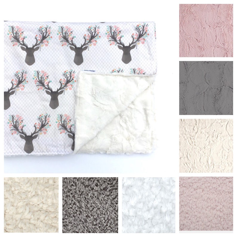 FLORAL FAWN deer blanket girl girl baby bedding Fur Baby Blanket girl nursery baby blanket girl crib blanket baby bedding