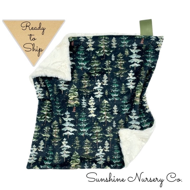 Lovey Blanket- STARRY NIGHT FOREST- woodland lovey- baby lovey- security blanket- baby gift- boy- baby blanket- lovey- olive- navy- stars
