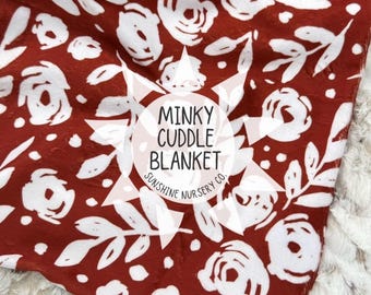 Cuddle Blanket- RED RUST FLORAL- baby blanket- throw blanket- boho bedding- floral blanket- girl- crib blanket- minky- crimson- copper