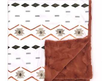 Baby Blanket- VINTAGE MUDCLOTH- cuddle blanket- minky blanket- boho bedding- boy baby bedding- - boy nursery boy crib blanket- rust- olive-