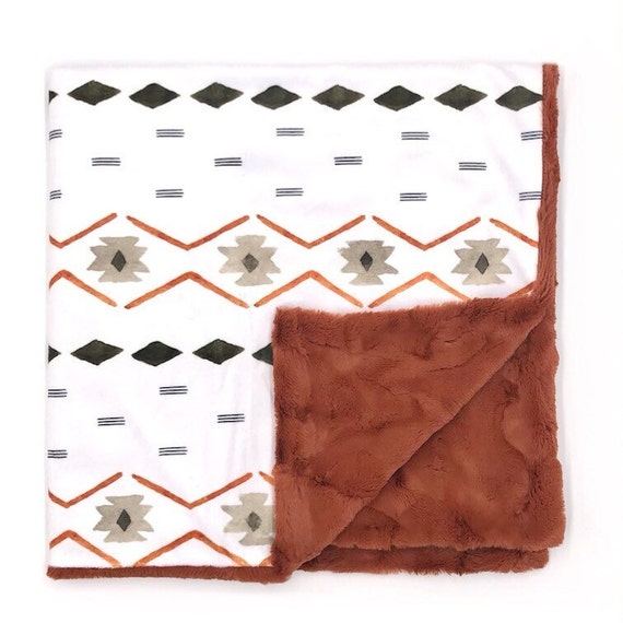 Cuddle Blanket- VINTAGE MUDCLOTH- baby blanket- minky blanket- boho bedding- boy- nursery- crib blanket- rust- olive- throw blanket- modern
