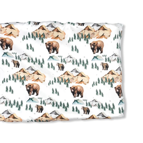 Crib Sheet or Changing Pad Cover- BEAR CUBS- boy Crib Sheet- boy Changing Pad- woodland- animal bedding- boy nursery- forest- bears