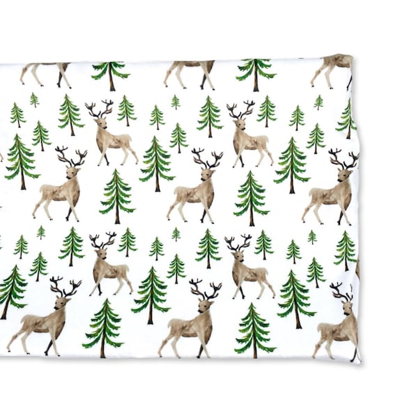 Crib Sheet or Changing Pad Cover- WINTER STAG- boy Crib Sheet- boy Changing Pad- woodland- animal bedding- boy nursery- deer- forest- buck