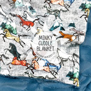 Cuddle Blanket- WILD HORSES- baby blanket- minky blanket- boho- western- boy bedding- boy nursery crib blanket- rust- horse- throw blanket