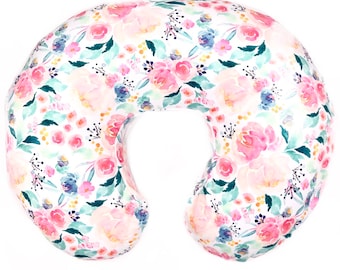 Nursing Pillow Cover- MERMAID LAGOON FLORAL- floral pillow cover- baby pillow cover- girl nursing cover- breastfeeding- blush pink mint teal