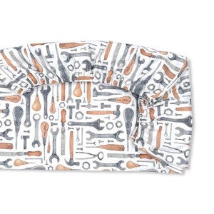 Crib Sheet or Changing Pad Cover- WORKMAN’S TOOLS- boy Crib Sheet- boy Changing Pad- baby bedding- gray boy bedding- boy nursery