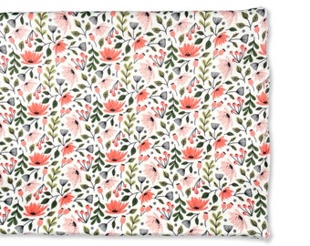 Crib Sheet or Changing Pad Cover- DITSY MODERN FLORAL- Girl Crib Sheet- Girl Changing Pad- floral Crib- floral Changing Pad- blush- coral