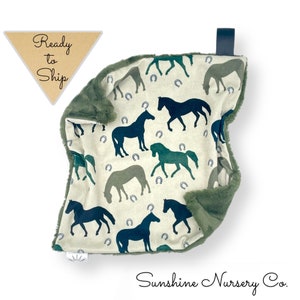 Lovey Blanket- HORSE WALK  - baby lovey- security blanket- baby gift- boy lovey- horse lovey- horses -baby blanket- lovey- boho baby