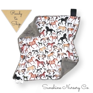 Lovey Blanket-RUNNING HORSES - baby lovey- security blanket- baby gift- boy lovey- horse lovey- horses -baby blanket- lovie- boho- horse