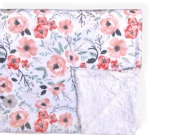Baby Blanket- MEADOW FLORAL- baby blanket- baby bedding- girl bedding- floral blanket girl- girl nursery- girl crib blanket- minky blanket