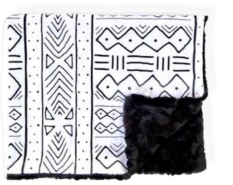 Cuddle Blanket- MUDCLOTH- baby blanket- nursery- black and white- bedding- minky blanket- throw blanket- crib blanket- modern- monochrome