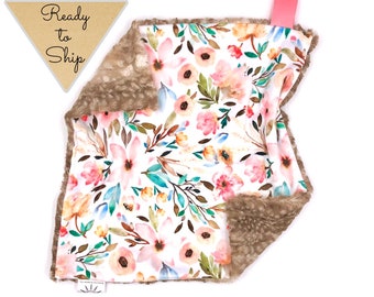 Lovey Blanket- MAE FLORAL- baby lovey- security blanket- baby gift- girl lovey- ready to ship- baby blanket- lovey- Free Shipping!