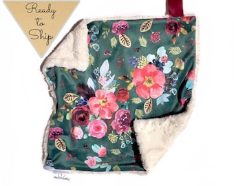 Manta de 43 x 43 cm - FLORAL CARMESÍ - Manta de bebé - Manta de seguridad - Regalo para bebé - Manta de niña - Manta de bebé - Manta floral - Manta para acurrucarse