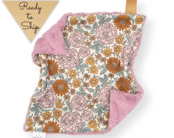 Lovey Blanket- GOLDEN GIRL FLORAL- baby lovey- floral blanket- baby gift- girl lovey-  floral lovey- baby blanket- boho- cuddle- gold mauve